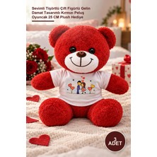 Yenilig 3 Adet Peluş Ayıcık – Sevimli Tişörtlü Çift Figürlü Gelin Damat Tasarımlı Kırmızı Peluş Oyuncak 25 cm Plush Hediye