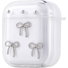 Defne Store Apple ile Uyumlu Airpods Airbag 44 Tasarımlı Simli Şeffaf Kutup Kılıf Fiyonk