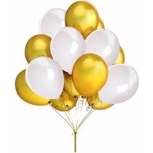 BenimMarifetlerim Metalik Altın Beyaz Balon 12 Inch 10 Adet
