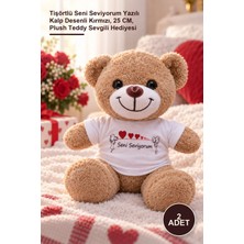 Yenilig 2 Adet Peluş Ayıcık – Tişörtlü Seni Seviyorum Yazılı Kalp Desenli Kırmızı, 25 Cm, Plush Teddy Sevgili Hediyesi