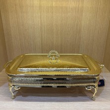 Bg Altın Kaplama Isıtıcılı Dikdörtgen Yemek Servis 46 x 25 x 19 cm
