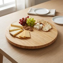 Bg 360° Dönerli Bambu Sunum Tablası, 30 cm Çap, 2,2 cm Kalınlık, Yuvarlak Servis Tepsisi, Doğal Bambu Rengi, Kahvaltı ve Peynir Sunumu Için, 1 Adet