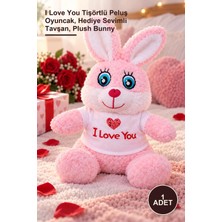 Yenilig 1 Adet Pembe Peluş Tavşan – I Love You Tişörtlü Peluş Oyuncak, Hediye Sevimli Tavşan, Plush Bunny