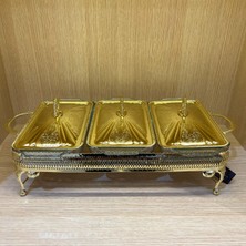 Bg Altın Kaplama Üç Bölmeli Isıtıcılı Yemek Servis 51 x 26 x 18 cm