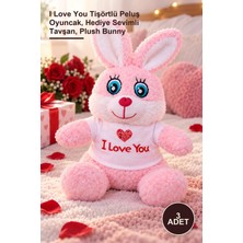 Yenilig 3 Adet Pembe Peluş Tavşan – I Love You Tişörtlü Peluş Oyuncak, Hediye Sevimli Tavşan, Plush Bunny