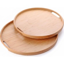 Bg 2'li Bambu Tepsi Seti, Ince Tasarım Özel Üretim Yuvarlak 2'li Bambu Tepsi Seti (33 * 22 * 1cm-40 * 28 * 1cm)