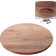 Bg 34 cm Dönerli Akasya Sunum Tepsisi, 360 Derece Dönen Yuvarlak Ahşap Servis Tabağı, Kahvaltı, Peynir, Meyve, Pasta ve Ikram Sunumu Için Doğal Görünümlü Tepsi