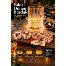 BB Craft Işıklı Dönen Bardak 360° LED Dekoratif Kristal Görünümlü Bardak Premium Ağırlık