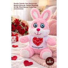 Yenilig 2 Adet Peluş Tavşan – Pembe Tişörtlü 'seni Seviyorum' Baskılı Oyuncak, Hediye Seçeneği, 25 Cm, Plush Bunny I Love You