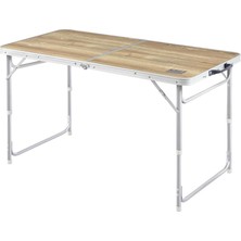 Bg Portatif Kamp Masası, 3 Yükseklik Ayarlı, Katlanır Piknik Masası, Kolay Taşınabilir Alüminyum Masa - 120X60 - Naturel Meşe