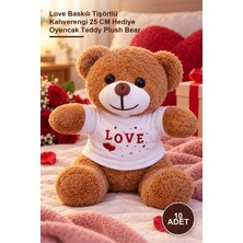 Yenilig 10 Adet Peluş Ayıcık – Love Baskılı Tişörtlü Kahverengi 25 cm Hediye Oyuncak Teddy Plush Bear