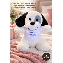 Yenilig 4 Adet Peluş Köpek – Tişörtlü "özür Dilerim" Baskılı Peluş Oyuncak, Siyah Beyaz Tasarım, Kaliteli Peluş, 25 cm