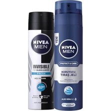 Defne Store Men Black&white Invisible Fresh 48 Saat Antiperspirant Sprey Deodorant 150 ml ve Men Protect&care Tıraş Jeli 200 ml