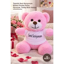 Yenilig 10 Adet Peluş Ayıcık – Tişörtlü Seni Seviyorum Baskılı Pembe Peluş Oyuncak, Teddy Bear Hediye
