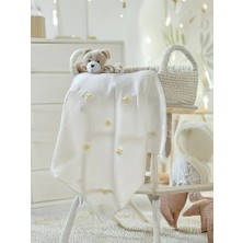 Defne Store Papatya Işlemeli Doğal Dokulu Pamuk Müslin Bebek Battaniyesi, 75X75 Cm, Beyaz