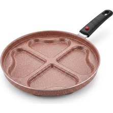 Defne Store Papilla Redio Romantik 24 cm Kalpli Pankek ve Omlet Tavası; 4 Gözlü, Çıkarılabilir Saplı Yanmaz Yapışmaz Bölmeli Tava (Pembe)