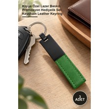 Yenilig 3 Adet Yeşil Deri Metal Anahtarlık – Kişiye Özel Lazer Baskılı Promosyon Hediyelik Set Keychain Leather Keyring