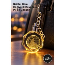 Yenilig 10 Adet Kristal Dünya Motifli Renk Değiştiren Işıklı Anahtarlık – Kristal Cam Hediyelik Keychain, Pil Ile Çalışan