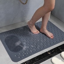 Bg Antrasit Gri Kaymaz Banyo Paspası - 35X69 cm Vantuzlu Duş Matı, Ayak Masajlı ve Temizleme Dokulu, Antibakteriyel ve Tahliye Delikli Küvet Içi Paspas