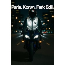 Defne Store Motosiklet Reflektörlü Yelek; Su Geçirmez, Full 3m Reflektör, Siyah-Beyaz, L Beden