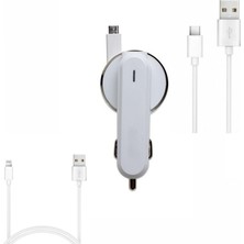 Store 3.1A 15WATT Araç Şarj Aleti Micro USB Kırılmaz Kablo + Lighting ile Uyumlu Kablo Hediyeli + Type-C Kablo Hediyeli (Tüm Telefon Girişlerine Uyumludur)