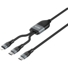 Store Duo Power 100W Çift Uçlu, Type-C To Lightning + Type-C Şarj Kablosu, Örgü Tasarım, 1.2 Metre, Siyah
