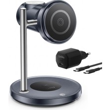 Store 3'ü 1 Arada Qi2 25W Kablosuz Hızlı Şarj Standı Soğutucu Fanlı iPhone ile Uyumlu-Watch ile Uyumlu-Airpods ile Uyumlu-Hediye Adaptör (Siyah Hızlı Şarj)