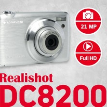 Store Realishot DC8200 Fotoğraf Makinesi, Dijital Kamera, Kompakt, 18 Mp, Full Hd, LCD Ekran, 2,7 Inç, Optik Zoom, 8 x Lityum Pil ve Sd Kart 16 Gb, Gümüş