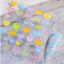 Defne Store 5d Kabartmalı Kalp Motifli Tırnak Süsleme Stickerı