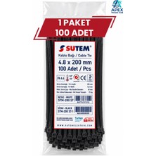 Sutem Siyah Kablo Bağı Cırt Kelepçe 4.8 x 200 mm 100 Adet