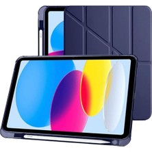 Defne Store Kılıf, Klasse Apple iPad 10.9 Inç 2022 10. Nesil Uyumlu Smart Apple Pencil Kalemlikli, Trifold, Esnek, Mat, Darbeye Tam Dayanıklı Tablet Kılıfı (Lacivert)