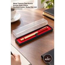 Yenilig 1 Adet Hediyelik Roller Kalem – Metal Tasarım Özel Kutulu Kırmızı Gold, Kişiye Özelleştirilebilir, Roller Pen Gift