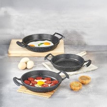 Defne Store 3'lü Döküm Sahan Seti, 3'lü Yumurta ve Omlet Tavası, 3 Boy Döküm Siyah Granit Sahan Tava 22 Cm-20 Cm-18 cm