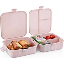 Store Kendiliğinden Kaşık Çatallı Beslenme Kutusu 4 Bölmeli Çocuk Beslenme Kabı Saklama Kutusu