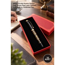 Yenilig 10 Adet Osmanlı Roller Kalem – Metal Gövdeli Kutulu Hediye Seti, Kişiye Özel Lazer Işlemeli, Kırmızı Kutu, Rollerball Pen