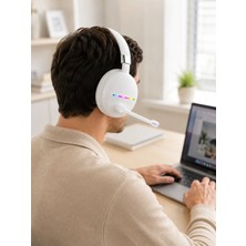 Store Kablosuz Bluetooth Mikrofonlu Beyaz Kulaklık Rgb Işıklı