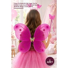 Yenilig 2 Adet Kelebek Kız Seti – Fuşya Tül Kanat 50 Cm, Esnek Taç ve Kelebek Asası, Çocuk ve Yetişkin Uyumlu (Butterfly Wings, Crown, Wand)