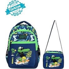 Defne Store 30X40X17 cm Timsah Desenli Erkek Çocuk Çanta Seti