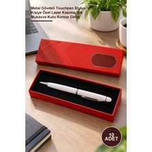 Yenilig 10 Adet Kutulu Beyaz Tükenmez Kalem – Metal Gövdeli Touchpen Stylus, Kişiye Özel Lazer Kazıma, Şık Mukavva Kutu Kırmızı Detay