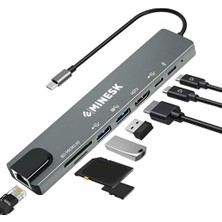 Defne Store Usb-C Hub Laptop ve Macbook ile Uyumlu USB Çoklayıcı / 1x HDMI / 1x Ethernet / 2x USB 3.0 / 1x Sd Card / 1x Micro Sd Card / 2x USB -C/çevirici Adaptör (8-In 1 Multi Hub)