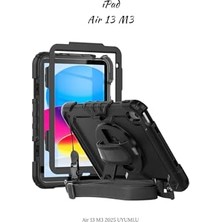 Defne Store iPad Air 13 M3 Çip 2025 ile Uyumlu Askılı Defender 360° Dönebilir Standlı Zırh Tablet Kılıfı