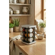 Defne Store Baharatlık, 12'li Set Döner Standlı Kare Gümüş 140 ml