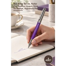 Yenilig 5 Adet Metal Roller Imza Kalemi – Mor Metal Gövde, Roller Tip, Baskıya Uygun, Imza ve Hediye, Signature Pen