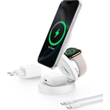 Store Magsafe Uyumlu Şarj Cihazı, 3'ü 1 Arada Dönüştürülebilir Kablosuz Şarj Istasyonu, iPhone 17, Apple Watch, Airpods Için Qi2 Sertifikalı 15 W Şarj, Kaymaz Tabanlı, 36 W Adaptör Dahil, Beyaz