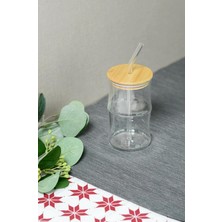 Store Bambu Kapaklı Cam Pipetli 330 ml Borosilikat Bardak