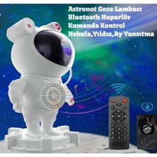 Store Astronot Robot Tasarım Bluetooth Hoparlörlü Gökyüzü Gece Lambası Zamanlama Kumandalı Projektör
