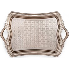 Store Osmanlı Motifli Dikdörtgen Metal Servis Tepsisi – Kulplu 2 Kişilik Sunum Tepsisi, 37 x 23 Cm, 373 G, Gold ve Gümüş Renk Seçeneği (Gümüş Rengi)