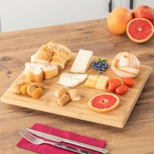 Defne Store Bambu Peynir Pizza Sunum Tahtası, 360 Derece Dönen, 35 x 30 x 1.5 cm
