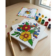 Store Figürlü Tuval Boyama Seti 20X20 cm – 1 Adet Fırça, 6 Renk Akrilik Boya ve Referans Görselli Hobi & Kendin Yap Boyama Kiti (2, Çiçek Kelebek)