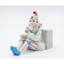 Store 20932 Güzel Porselen Palyaço Bagajla Oturan Müzikal Heykelcik (Müzik Tune: What A Wonderful World), 5 5/8" H
